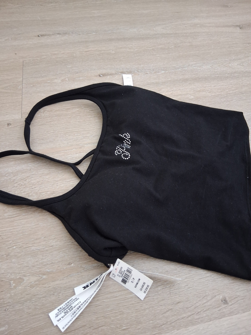PINK Victoria's Secret Black Rhinestone Logo Cropped Tank - Picture 5 of 7